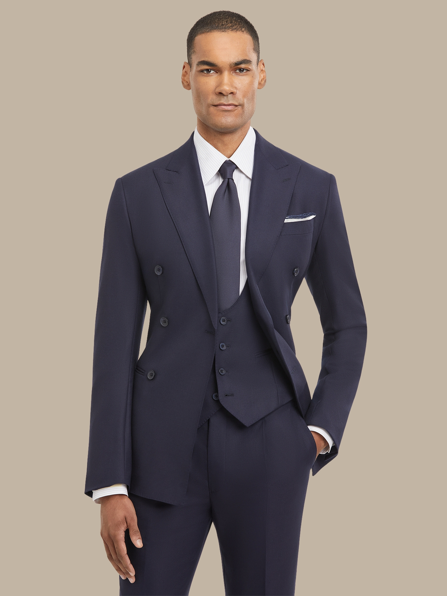 S180's Dark Blue Hopsack Three Piece Suit — garment photograph