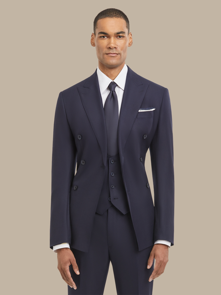 S180's Dark Blue Hopsack Three Piece Suit — garment photograph