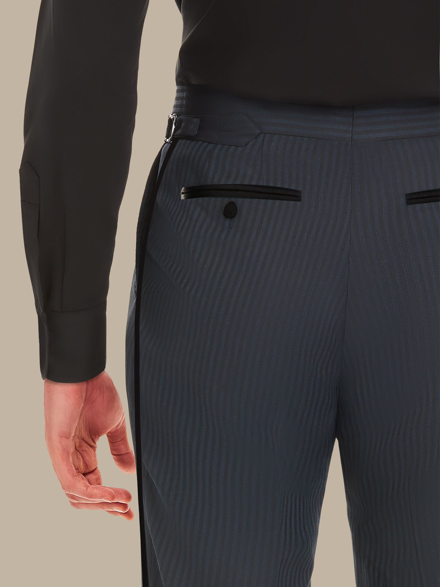 The Peacock Stripe Tuxedo Trousers — garment photograph