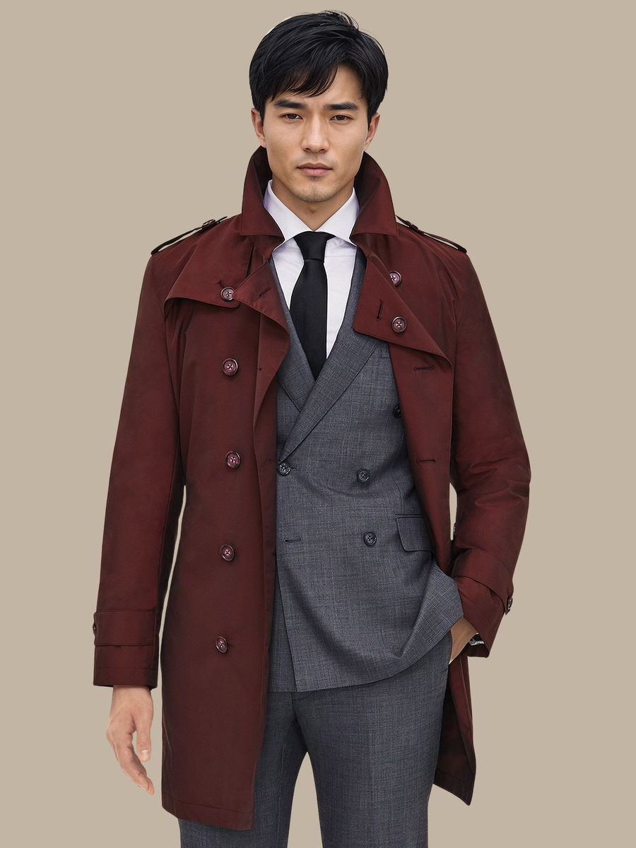 The Burgundy Refined Trench Coat — garment photograph