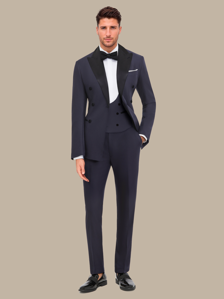 S180's Dark Blue Hopsack Tuxedo Waistcoat — garment photograph