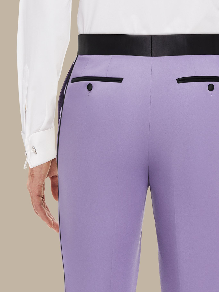 Superfine Merino Wool Lilac Tuxedo Trouser — garment photograph