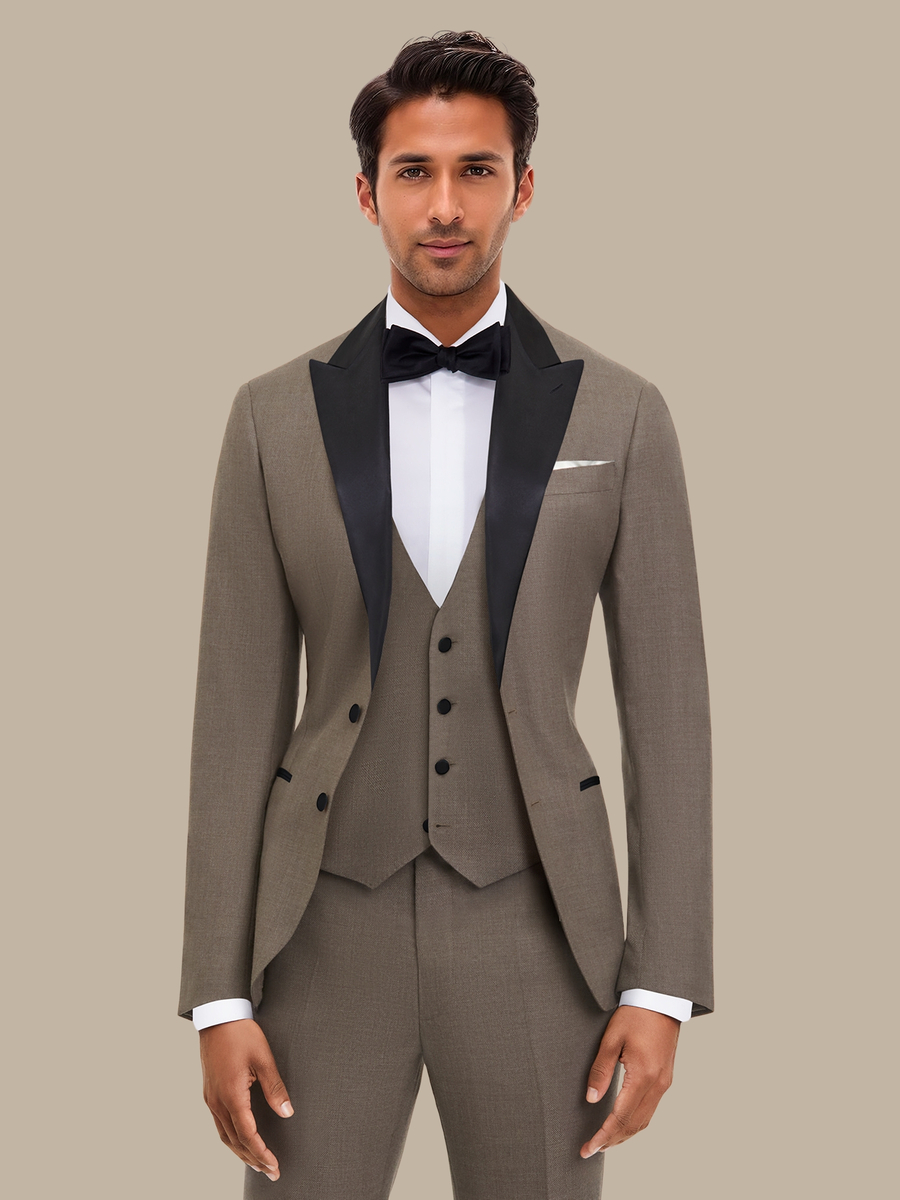 S180's Taupe Hopsack Three Piece Tuxedo — garment photograph
