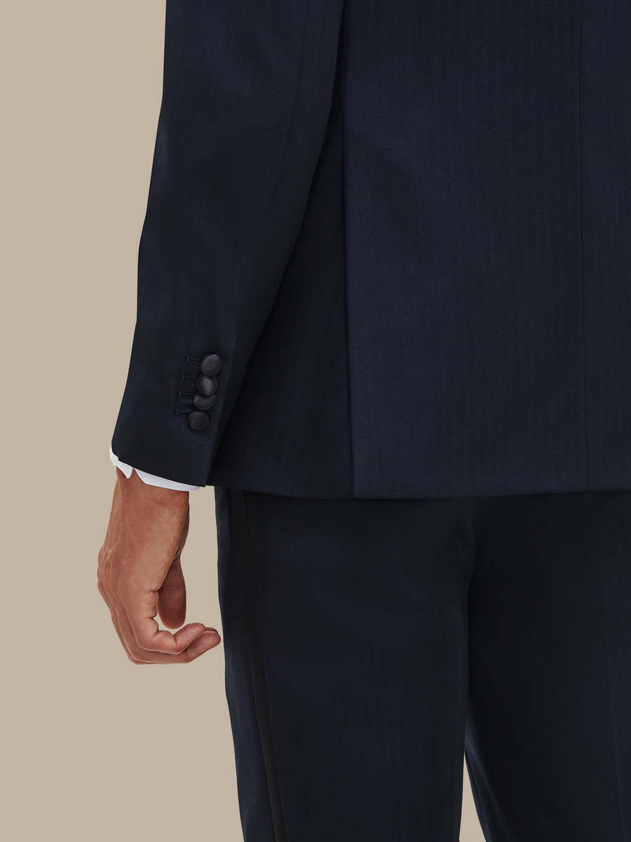 The Navy Herringbone Tuxedo — garment photograph
