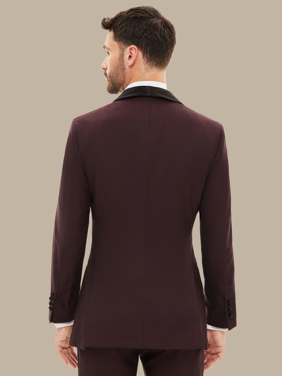 The Burgundy Refined Three-Piece Tuxedo — garment photograph