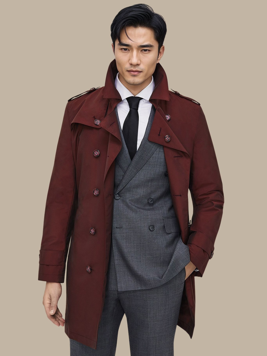 The Burgundy Refined Trench Coat — garment photograph