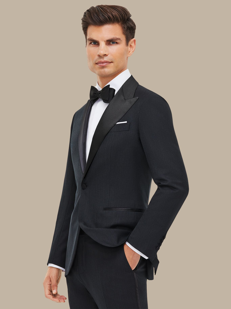 The Charcoal Prestige Tuxedo — garment photograph