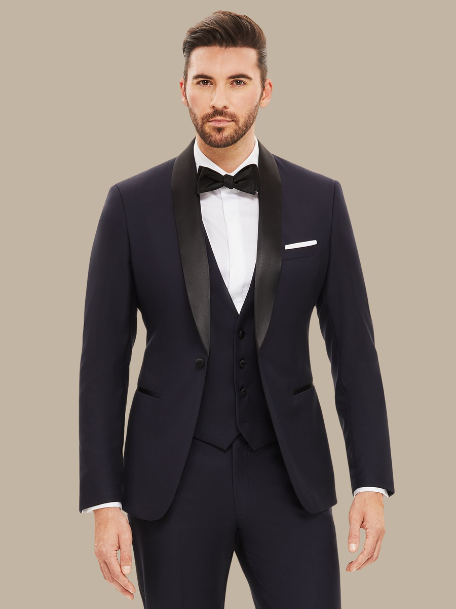 The Dark Navy Essential Three-Piece Tuxedo — garment photograph