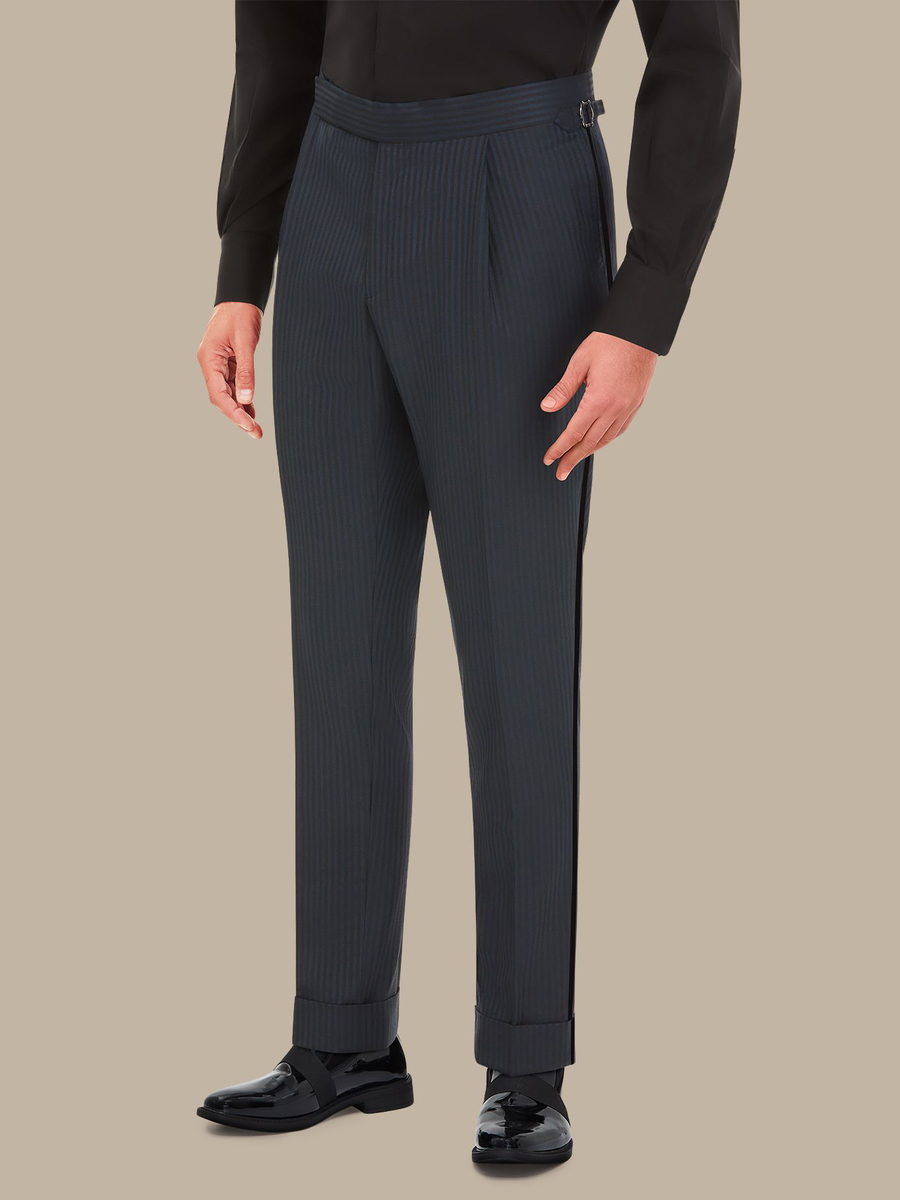 The Peacock Stripe Tuxedo Trousers — garment photograph
