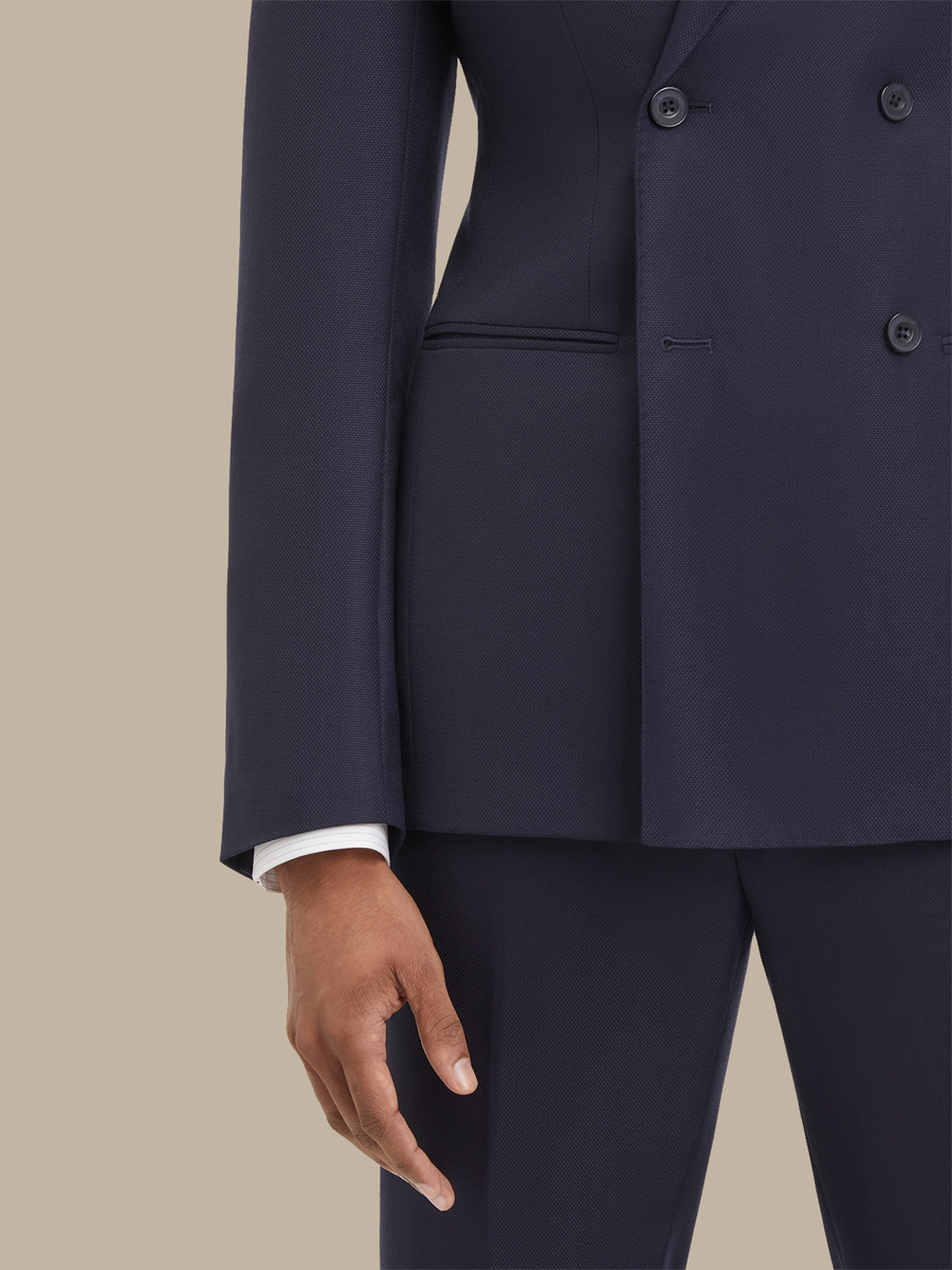 S180's Dark Blue Hopsack Three Piece Suit — garment photograph