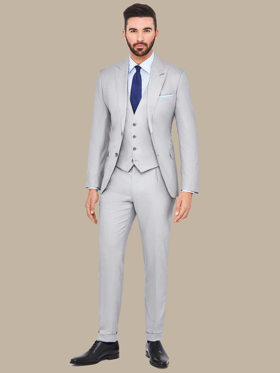 S200's Light Grey and Blue Herringbone Waistcoat — garment photograph