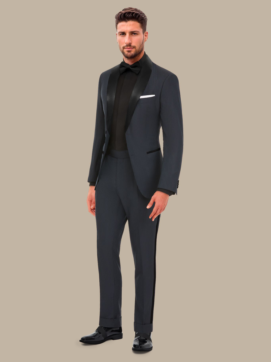 The Peacock Stripe Tuxedo Trousers — garment photograph
