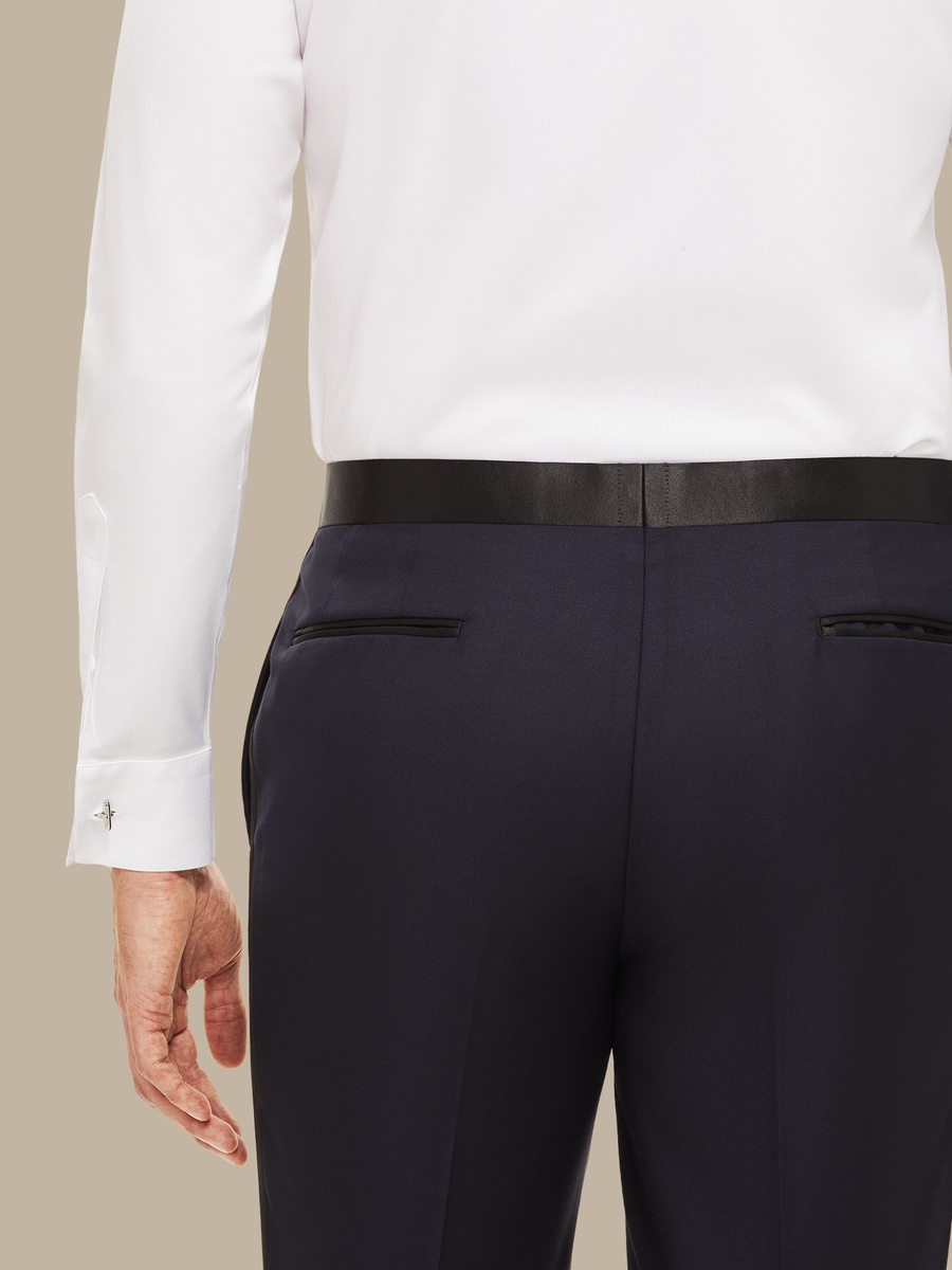 The Dark Navy Essential Tuxedo Trousers — garment photograph