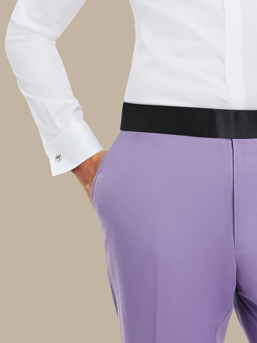 Superfine Merino Wool Lilac Tuxedo Trouser — garment photograph