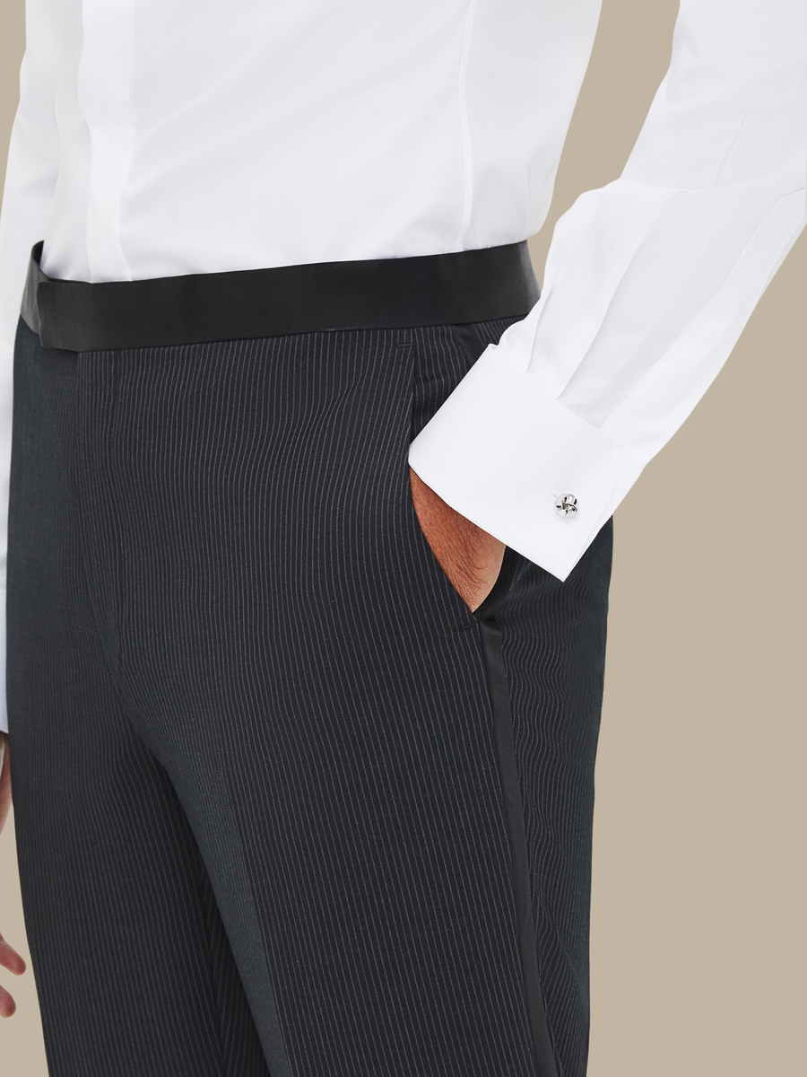 The Black Pinstripe Tuxedo Trousers — garment photograph