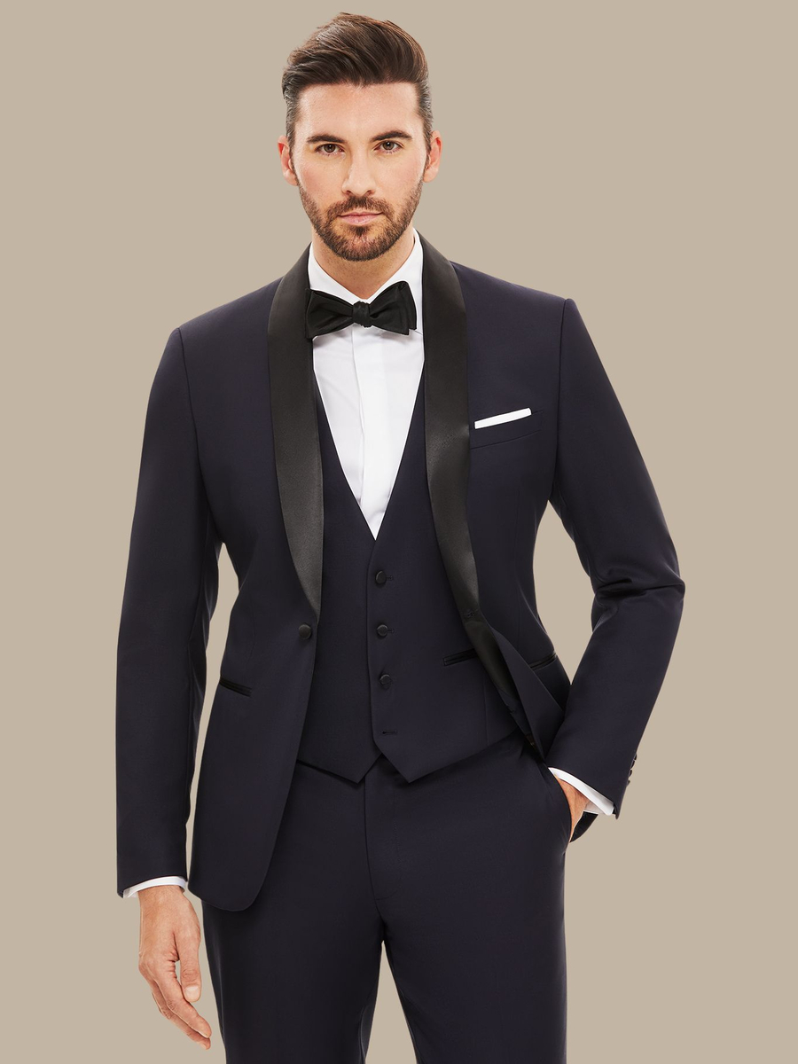 The Dark Navy Essential Three-Piece Tuxedo — garment photograph