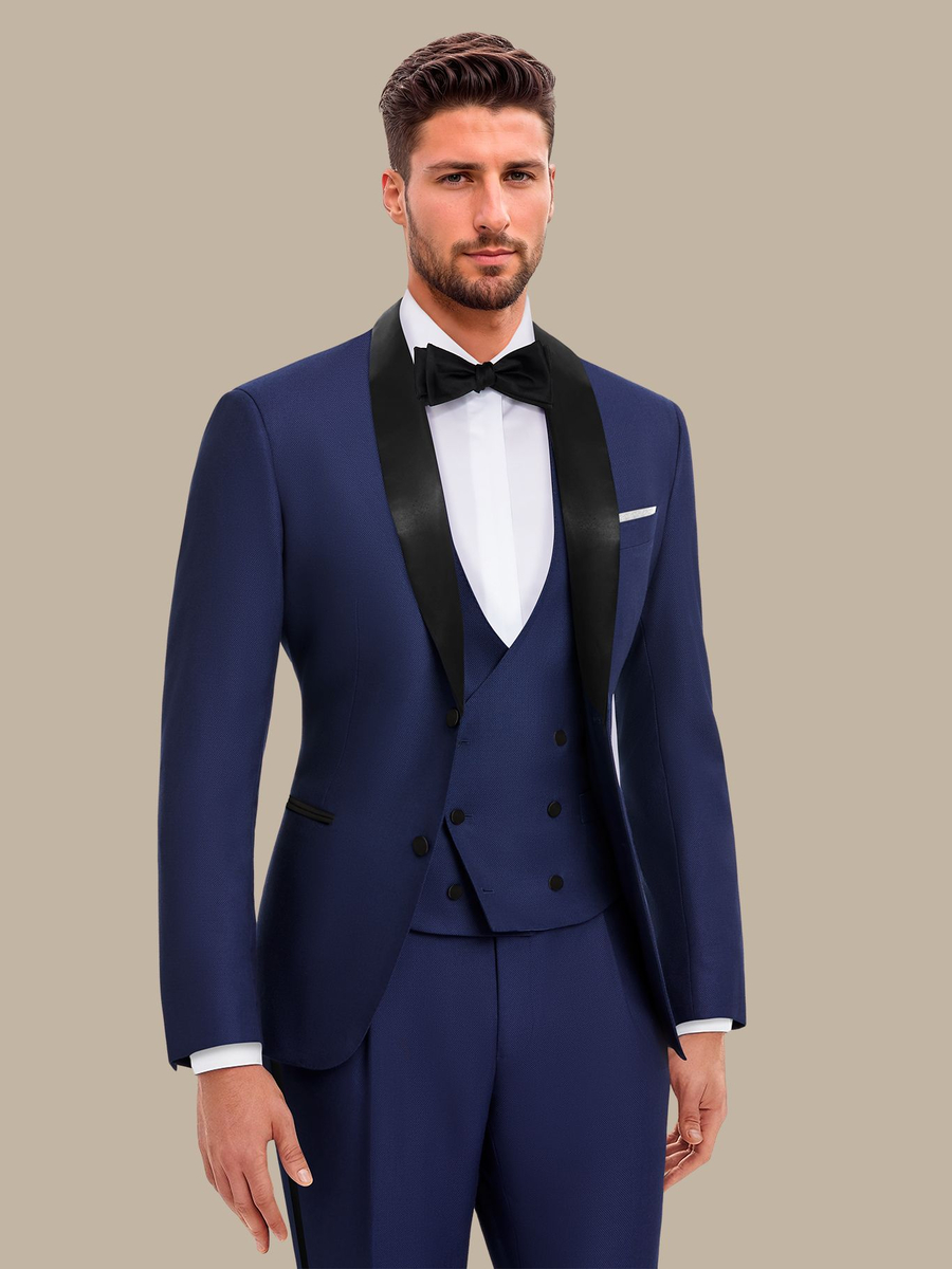 S180's Blue Hopsack Three Piece Tuxedo — garment photograph