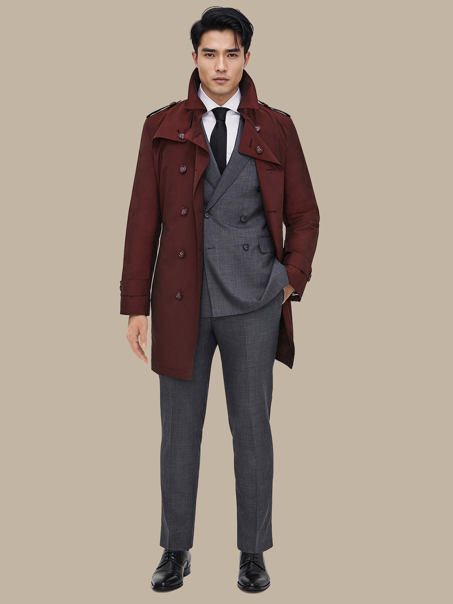 The Burgundy Refined Trench Coat — garment photograph