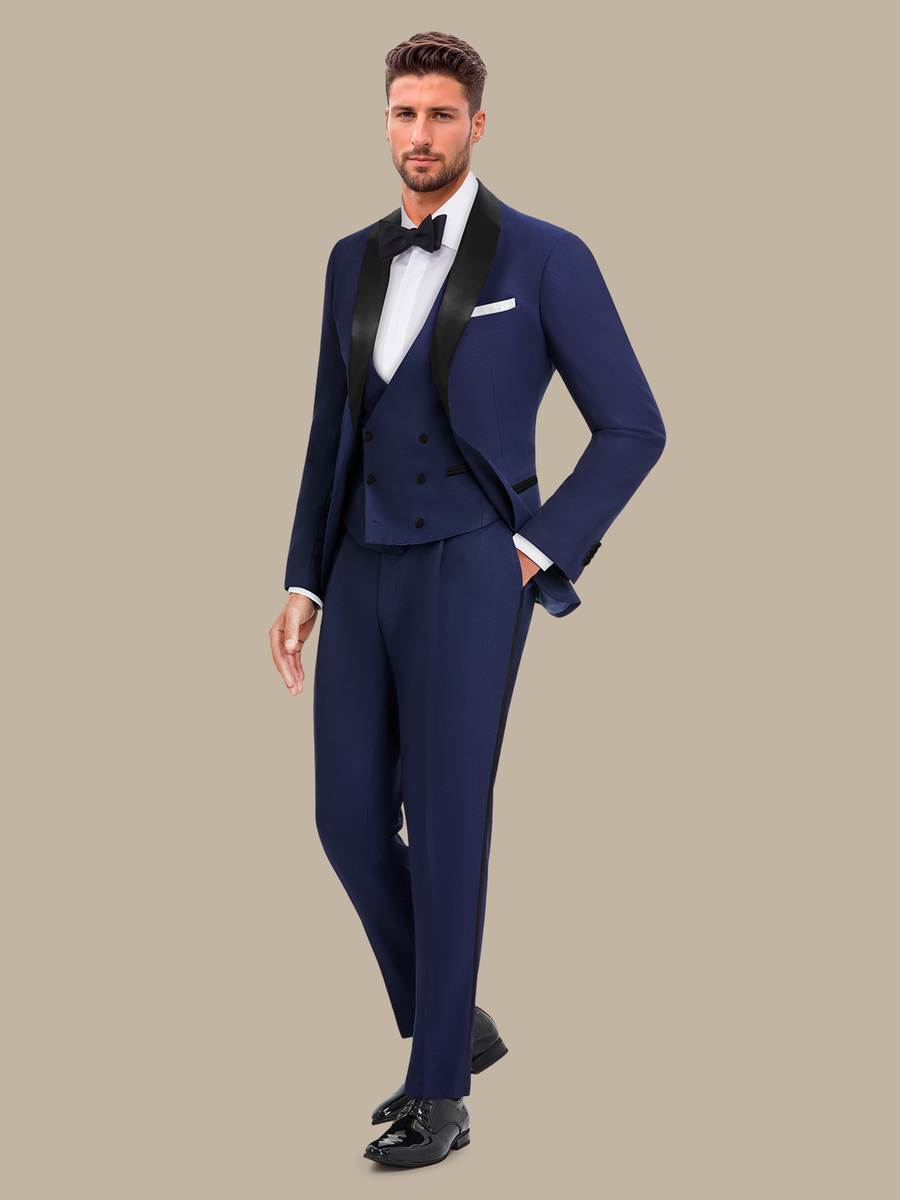 S180's Blue Hopsack Three Piece Tuxedo — garment photograph