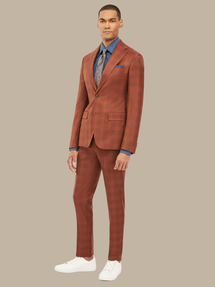 Worsted Wool Nutmeg Orange Check Waistcoat — garment photograph
