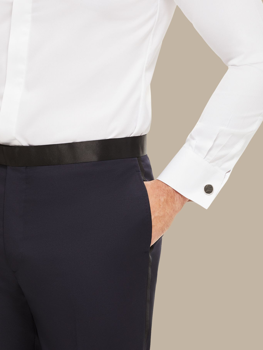 The Dark Navy Essential Tuxedo Trousers — garment photograph