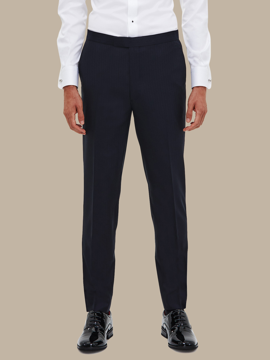 The Navy Herringbone Tuxedo Trousers — garment photograph
