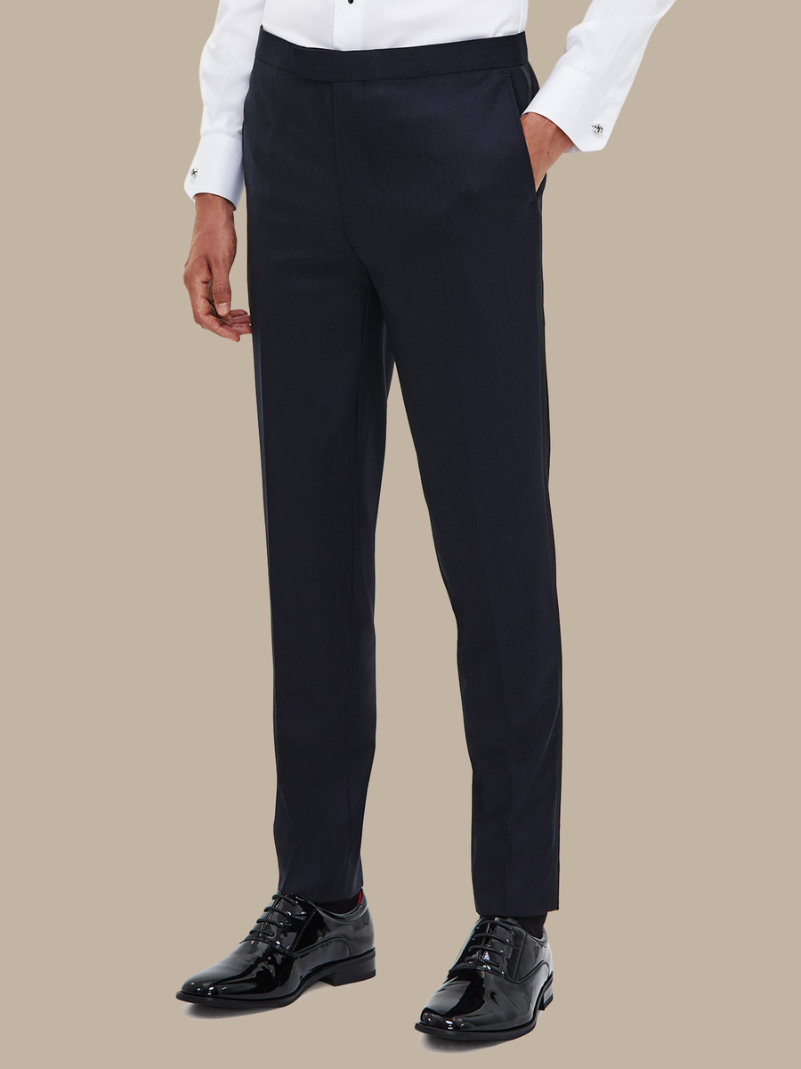 The Navy Herringbone Tuxedo Trousers — garment photograph