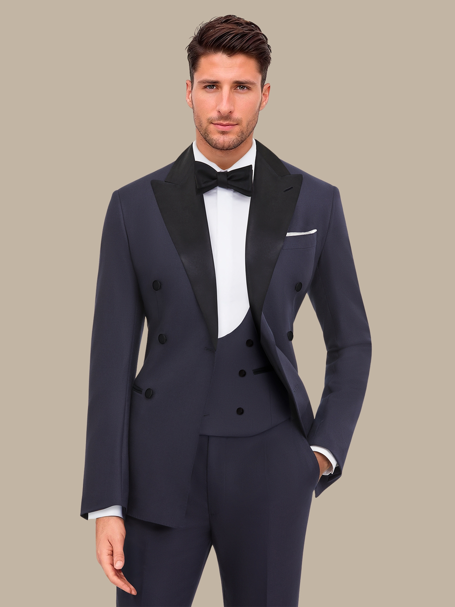 S180's Dark Blue Hopsack Tuxedo Waistcoat — garment photograph