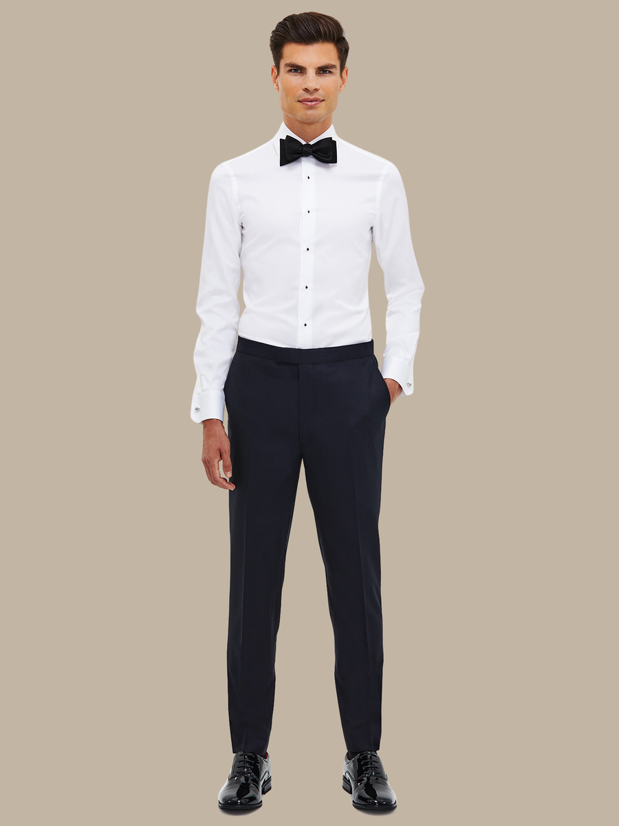 The Navy Herringbone Tuxedo Trousers — garment photograph