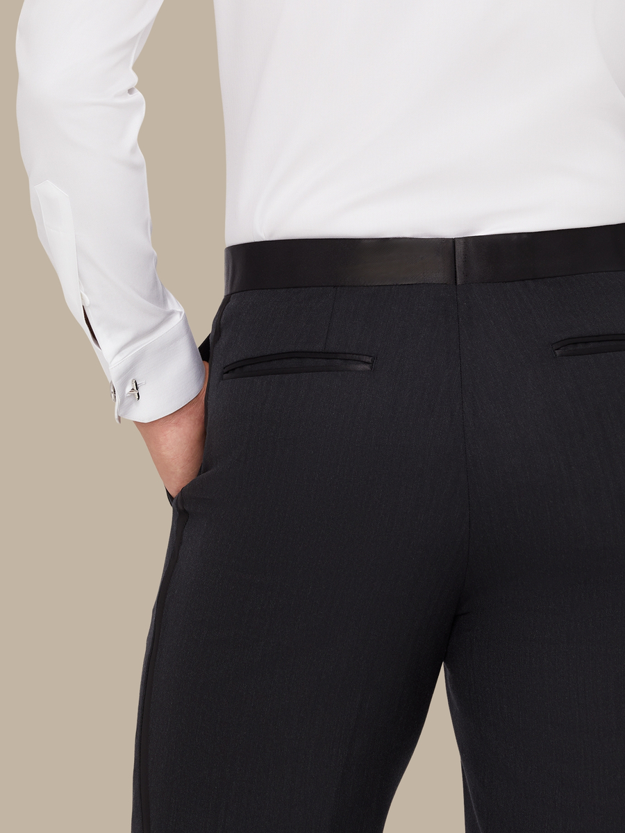 The Charcoal Herringbone Tuxedo Trousers — garment photograph