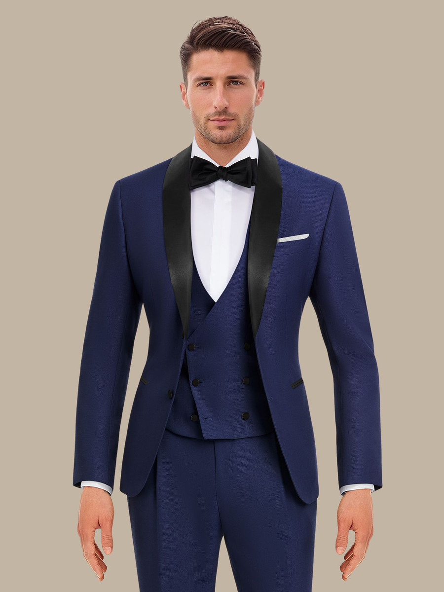 S180's Blue Hopsack Three Piece Tuxedo — garment photograph