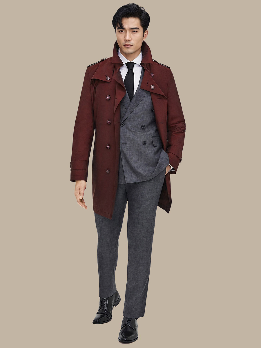 The Burgundy Refined Trench Coat — garment photograph
