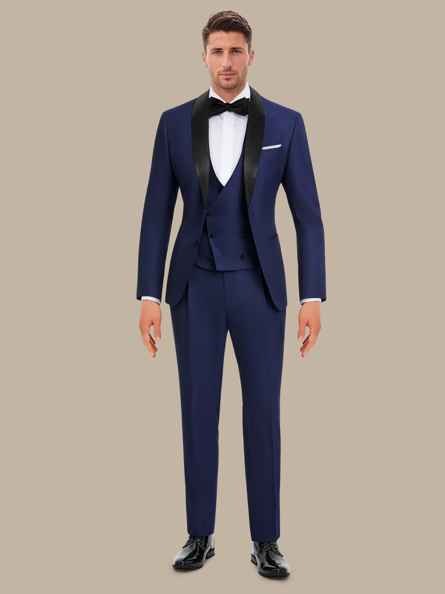 S180's Blue Hopsack Three Piece Tuxedo — garment photograph