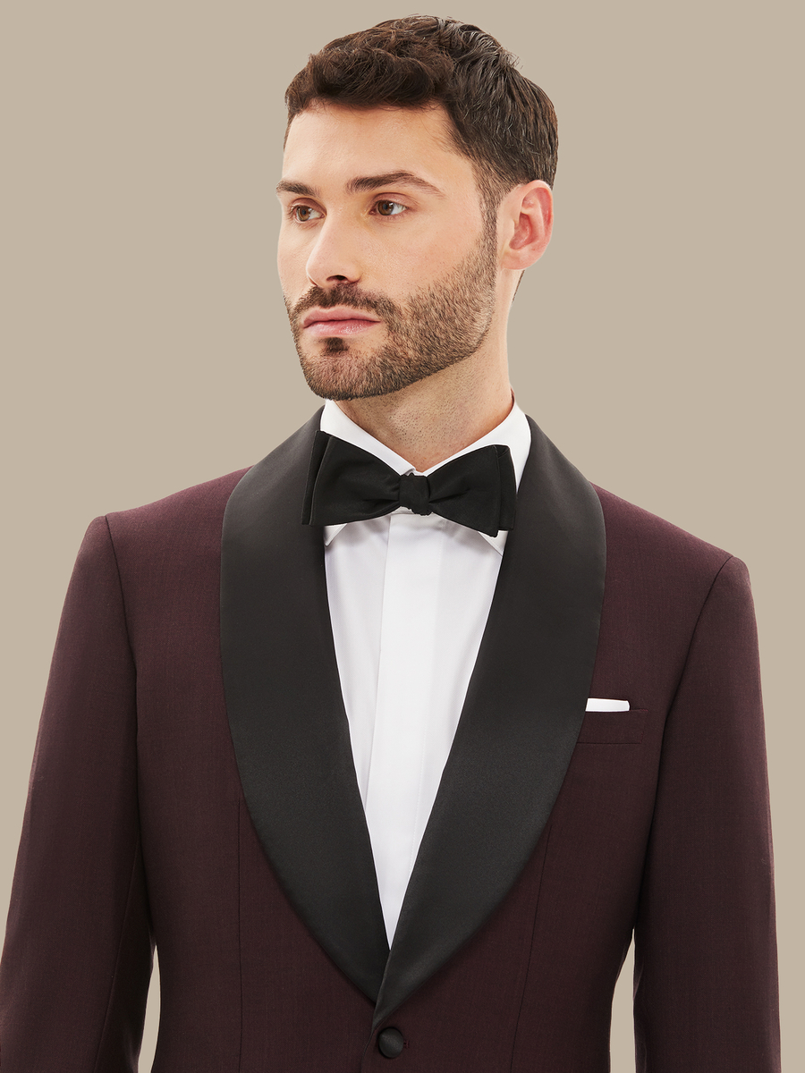 The Burgundy Refined Three-Piece Tuxedo — garment photograph