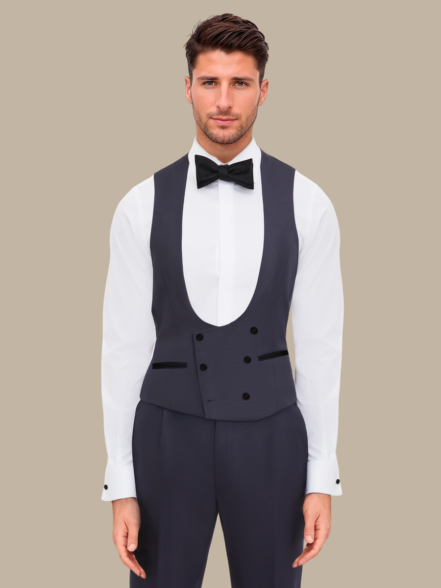S180's Dark Blue Hopsack Tuxedo Waistcoat — garment photograph