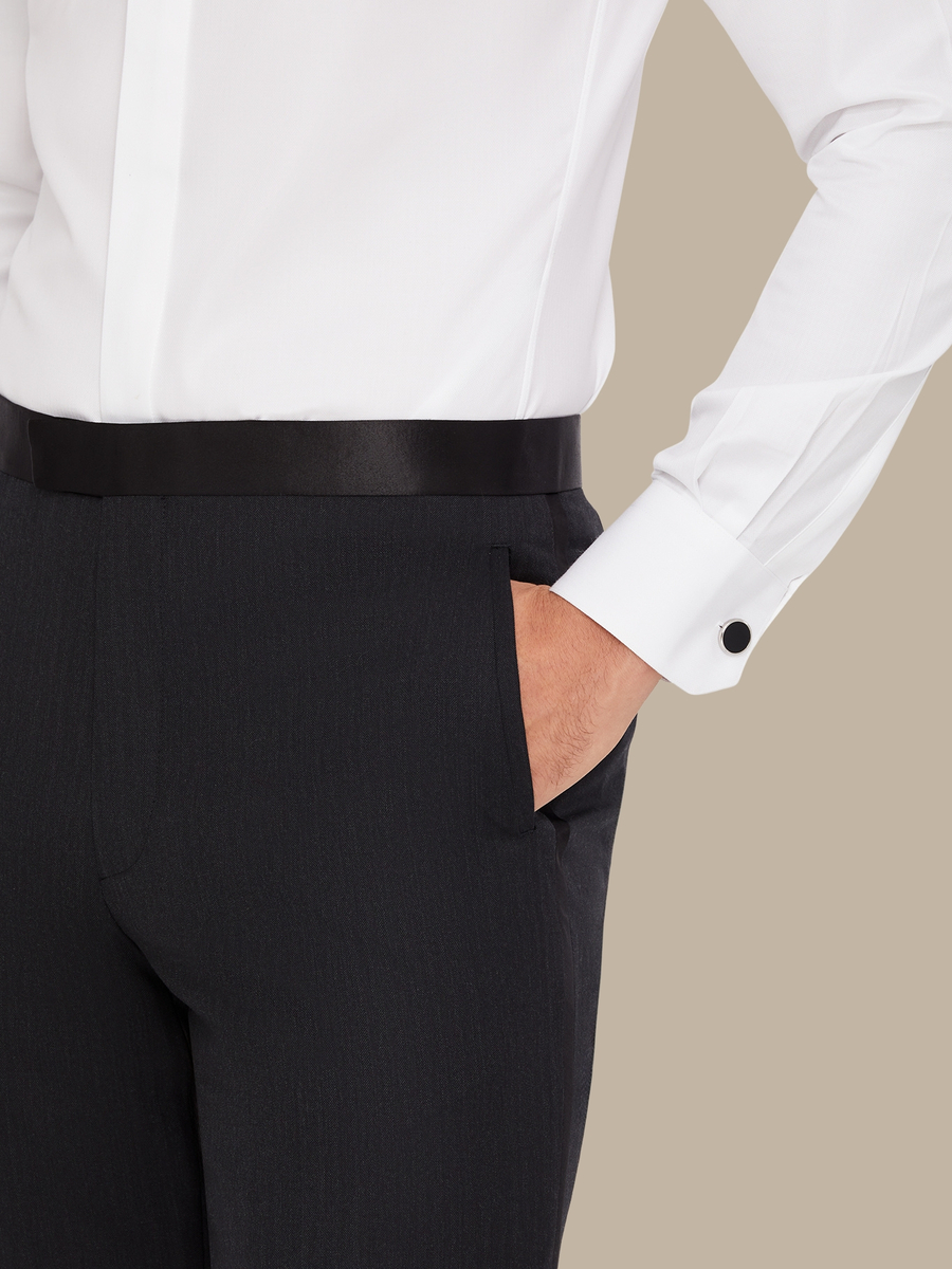 The Charcoal Herringbone Tuxedo Trousers — garment photograph