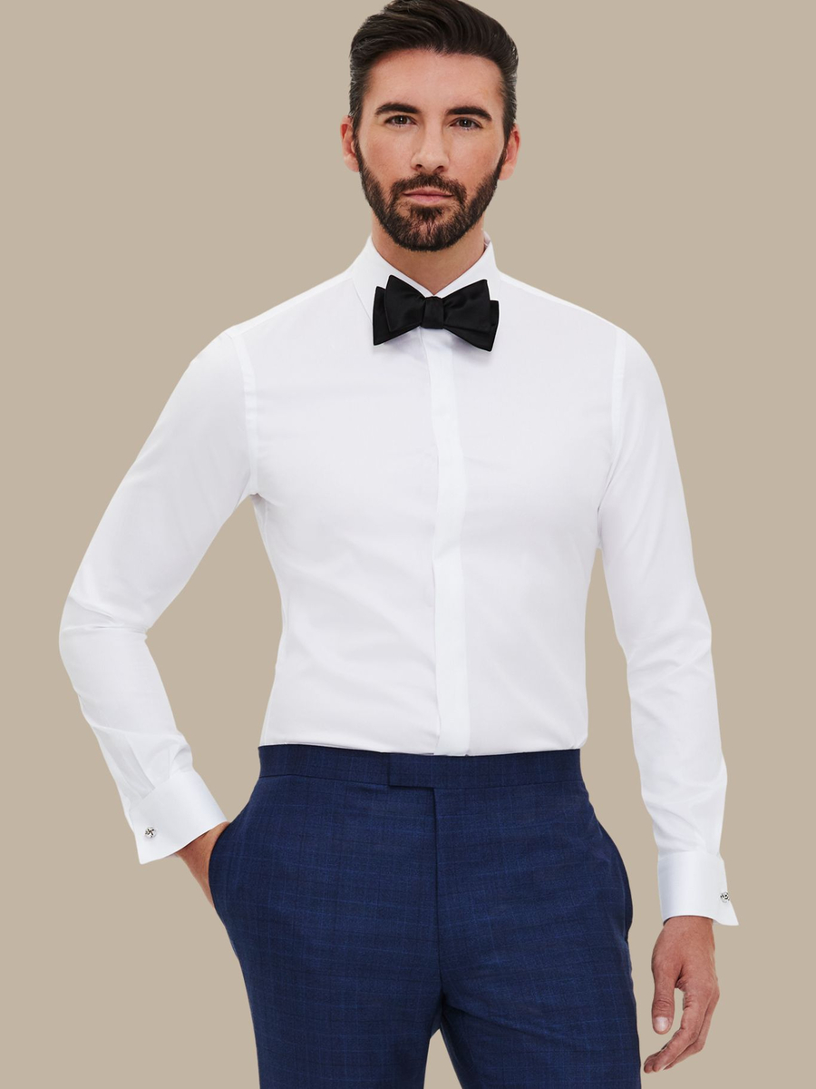 The Crisp Herringbone Tuxedo Shirt — garment photograph