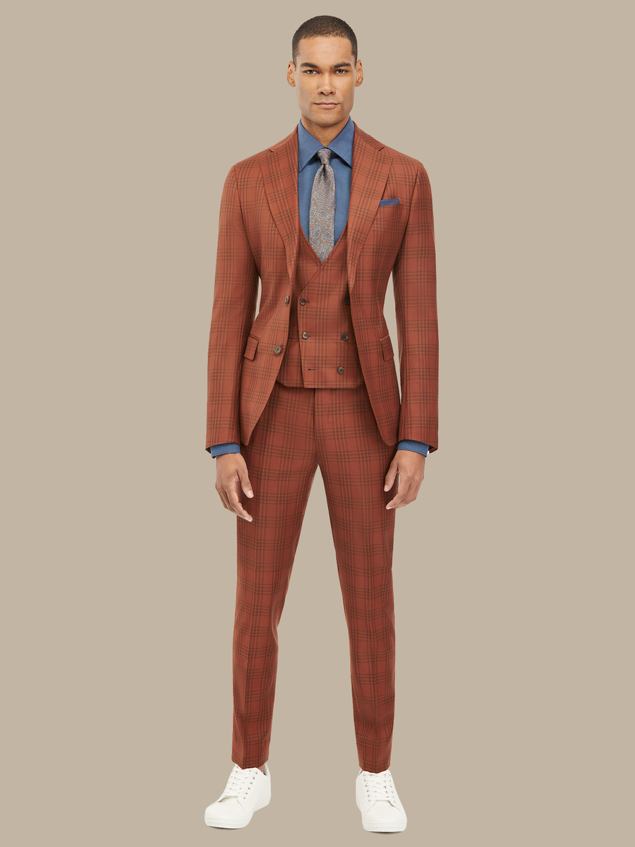 Worsted Wool Nutmeg Orange Check Waistcoat — garment photograph