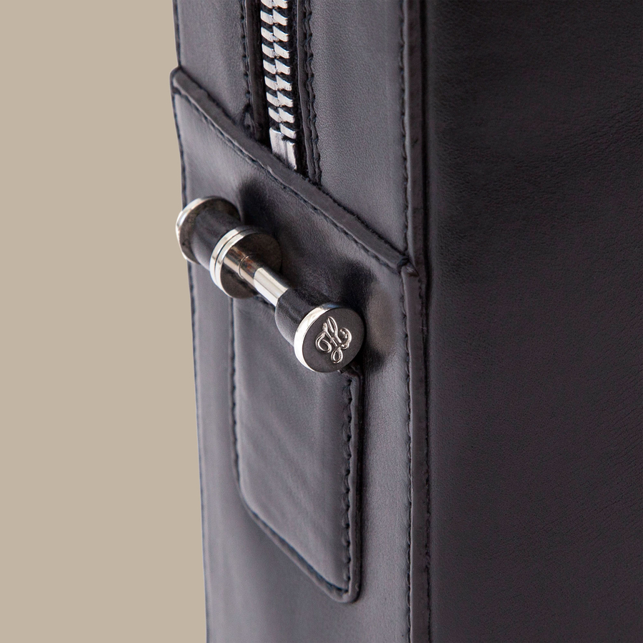 Black Leather Briefcase — garment photograph