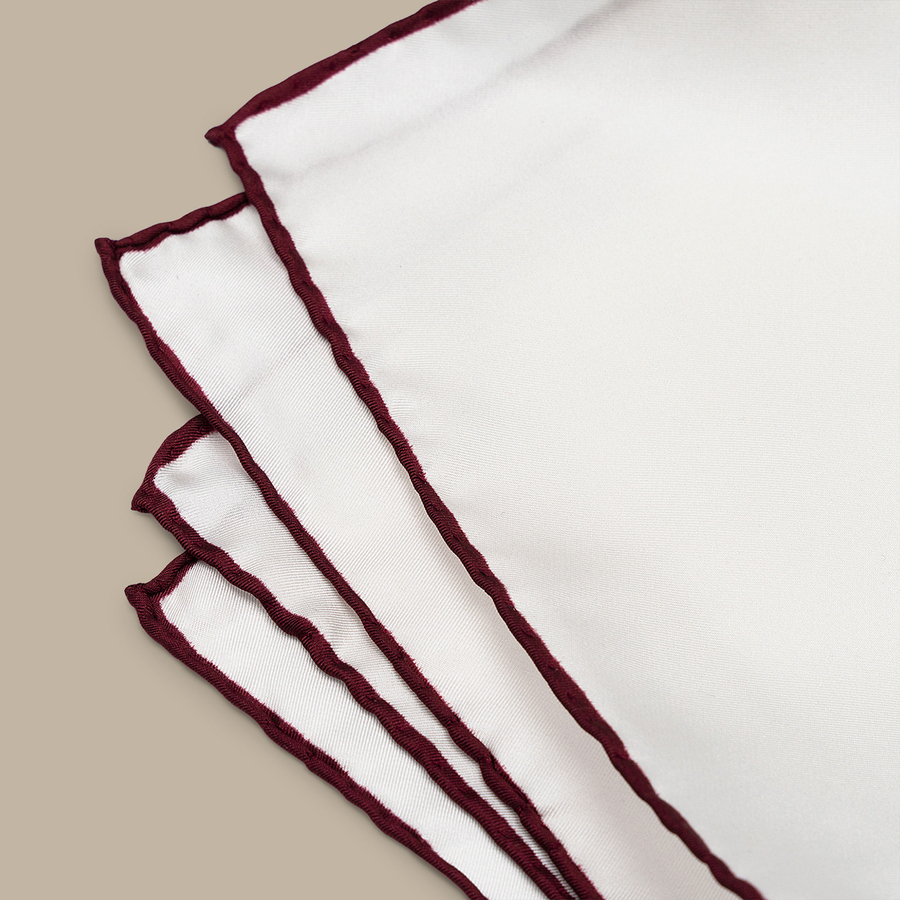 Cotton Red Border Pocket Square - Handmade in Italy — garment photograph