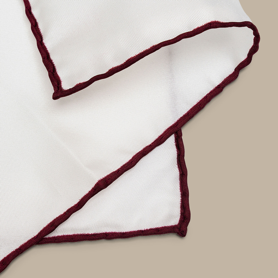 Cotton Red Border Pocket Square - Handmade in Italy — garment photograph