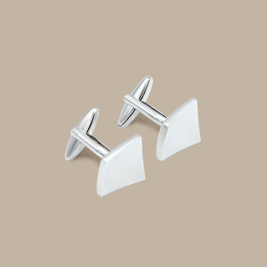 Curved Silver Diamond Cuff Links — garment photograph