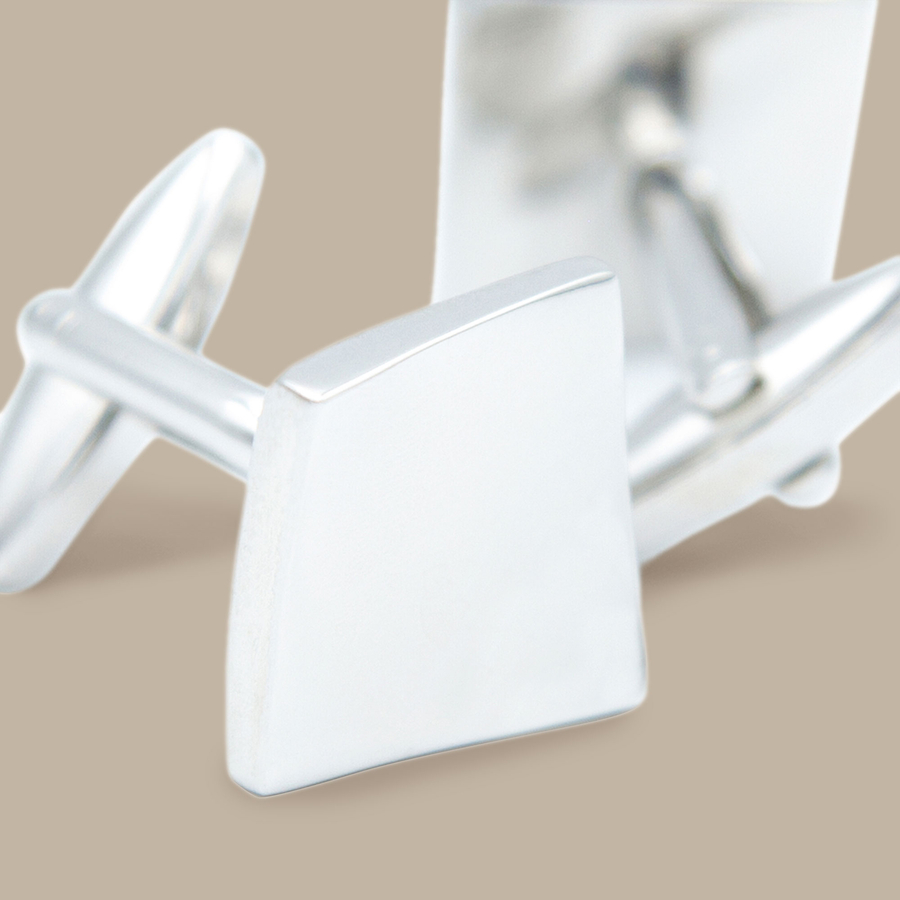 Curved Silver Diamond Cuff Links — garment photograph