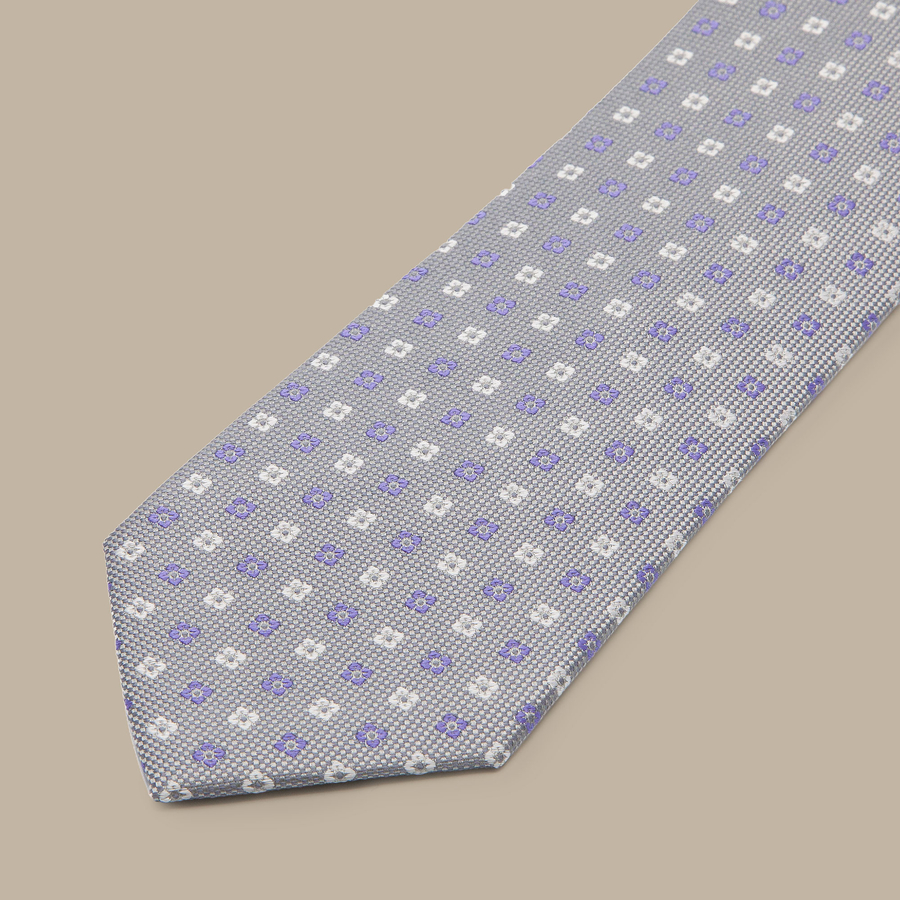 Grey Silk Floral Foulard Seven Fold Tie — garment photograph