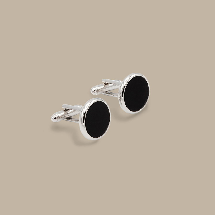 Onyx with Silver Rim Cuff Links — garment photograph
