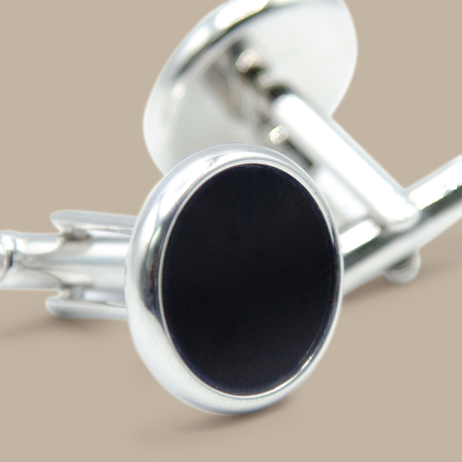 Onyx with Silver Rim Cuff Links — garment photograph