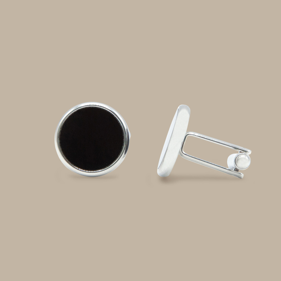 Onyx with Silver Rim Cuff Links — garment photograph