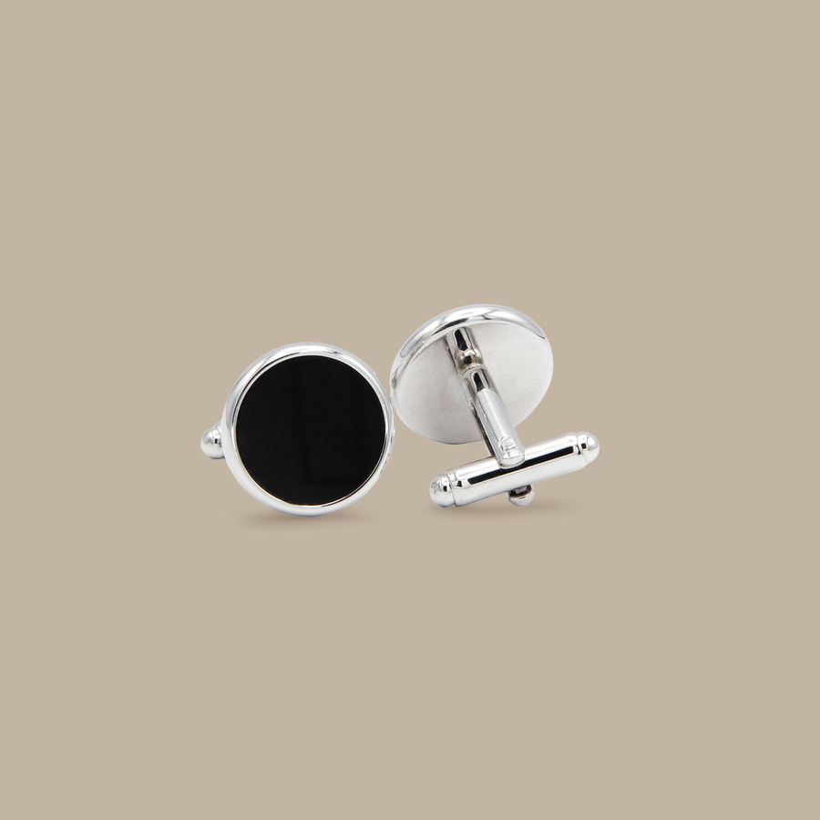 Onyx with Silver Rim Cuff Links — garment photograph