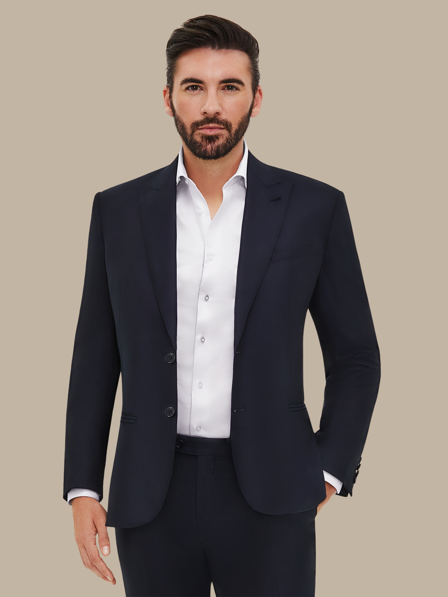 The Navy Silk Herringbone Suit — garment photograph