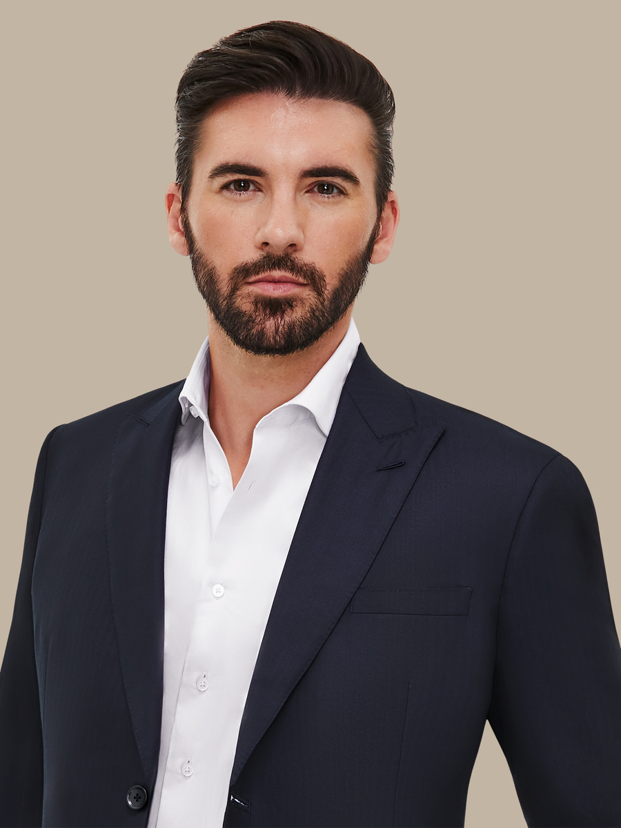 The Navy Silk Herringbone Suit — garment photograph